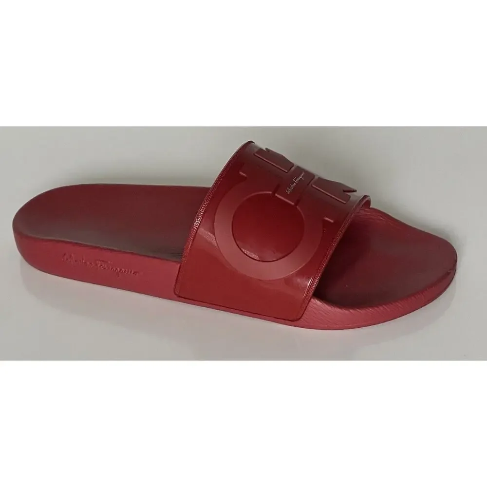 NIB Salvatore Ferragamo Groove Men's Rubber Slide Sandals Red 9 US 0751899 IT